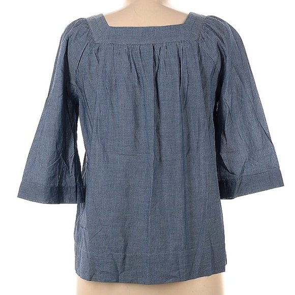 GAP M Medium Chambray denim blue short sleeve blouse top shirt 100% cotton - Picture 2 of 2